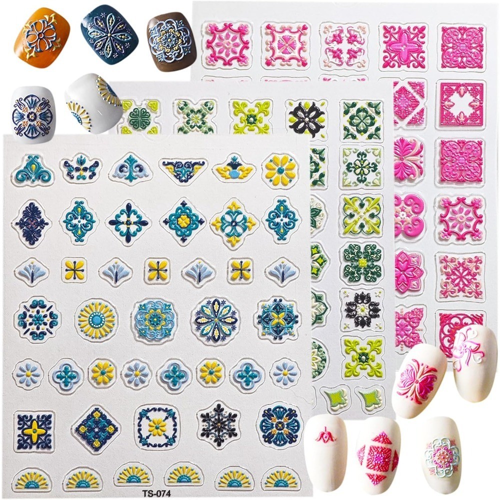 5D Embossed Bohemia Style Self-Adhesive Nail Art Stickers 15 Sheets Exquisite