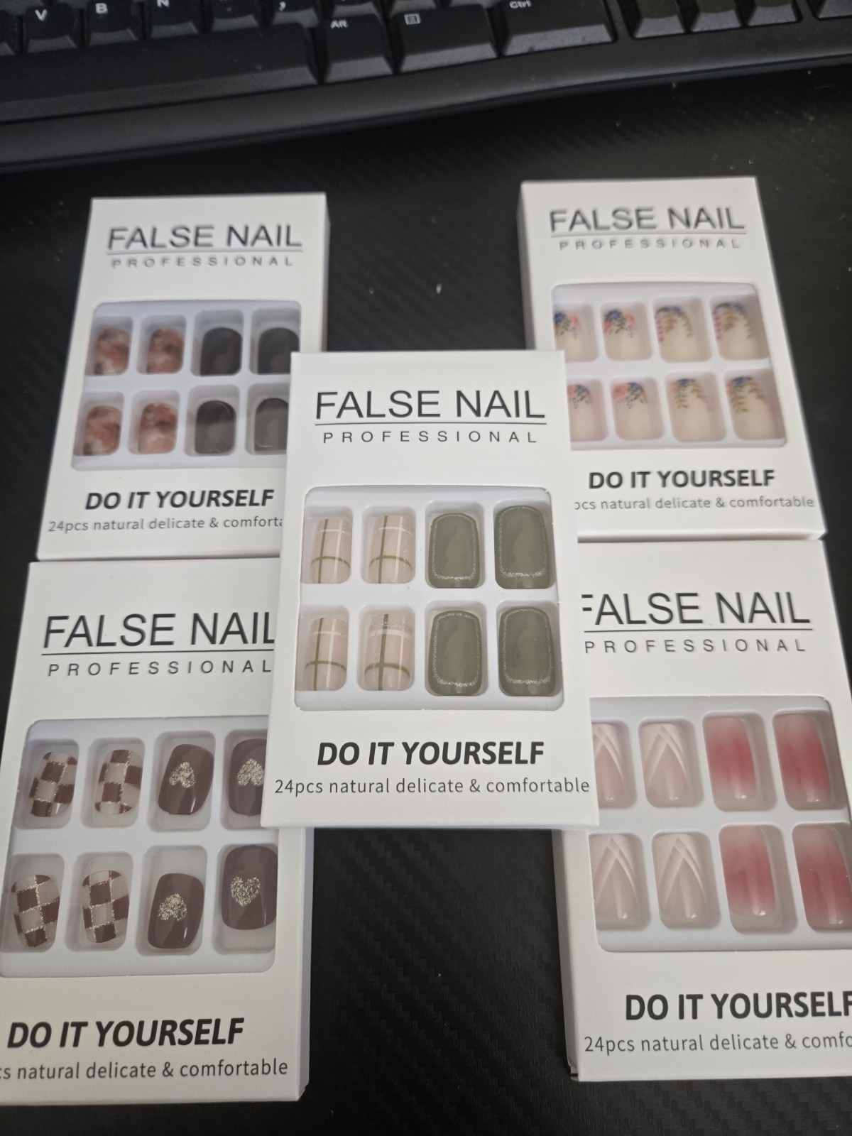 5 Packs Of 24pcs Press On Nails Short Square With Glue (S-5)