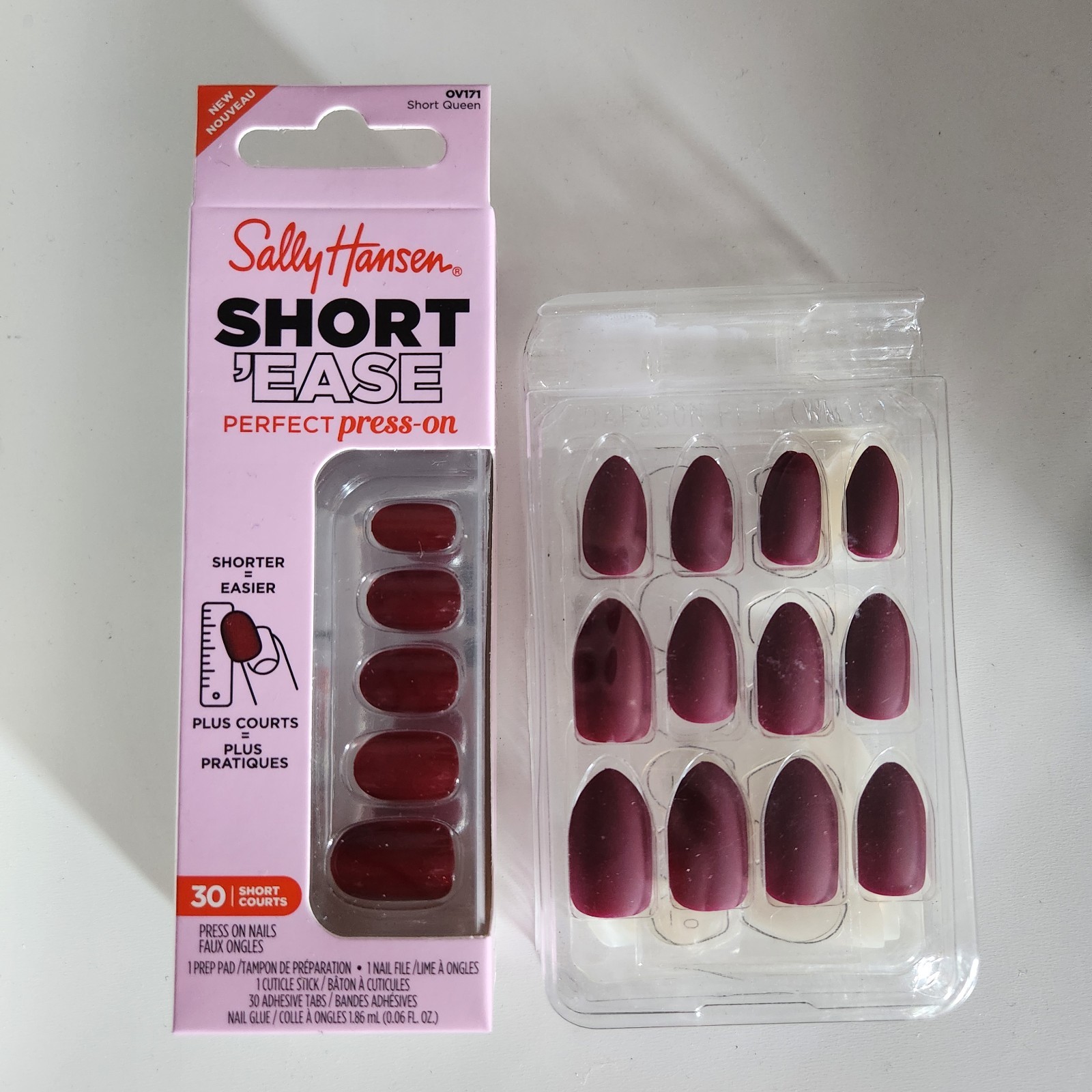 Sally Hansen Perfect Press-on Nails Burgundy Red Short / Medium 1 New +1 Used