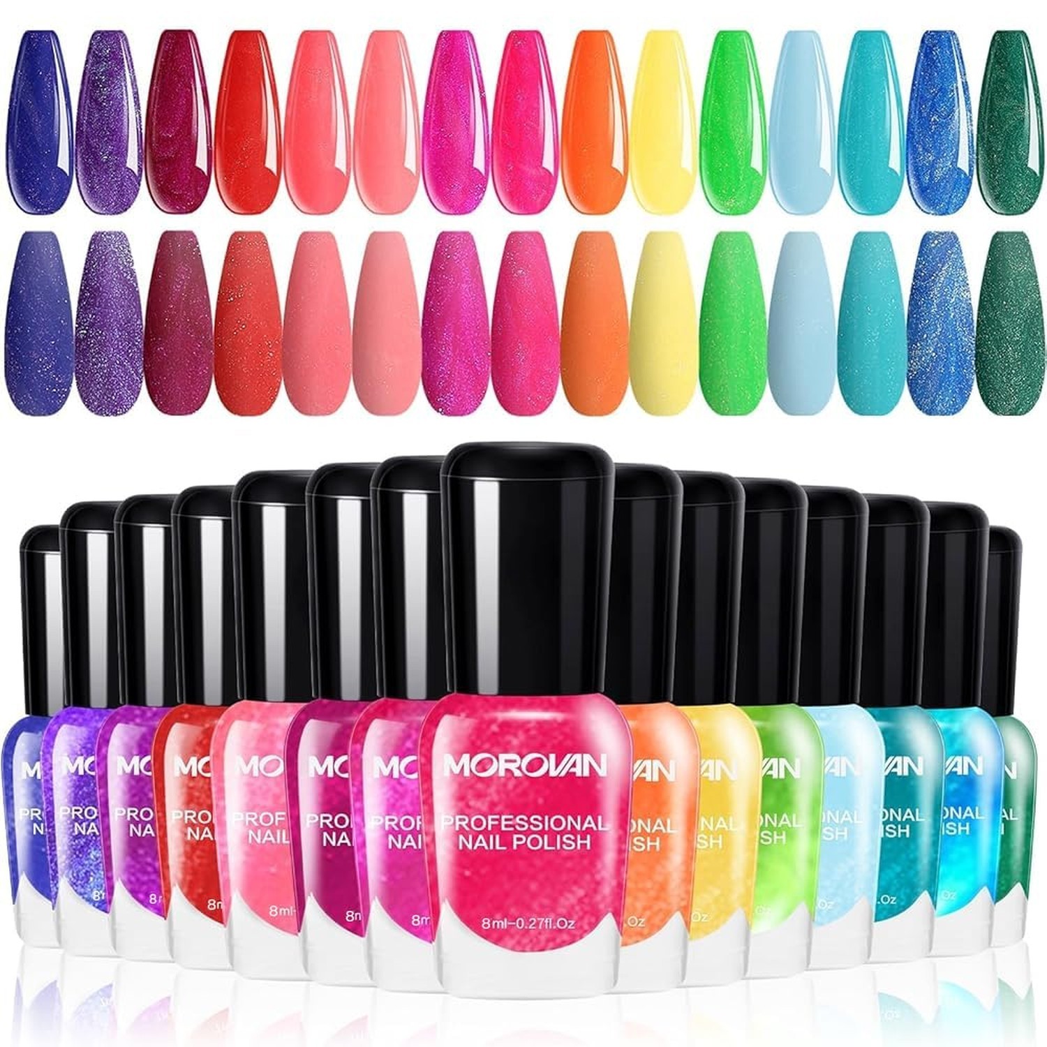 Morovan Nail Polish Set Fingernail: Shimmer Glitter Air Dry 15 Bright Colors …
