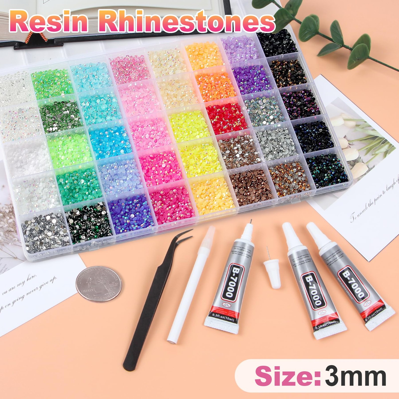 50000Pcs 40 Colors Resin Jelly Rhinestones for Bedazzling, 3mm Multicolor Fla…