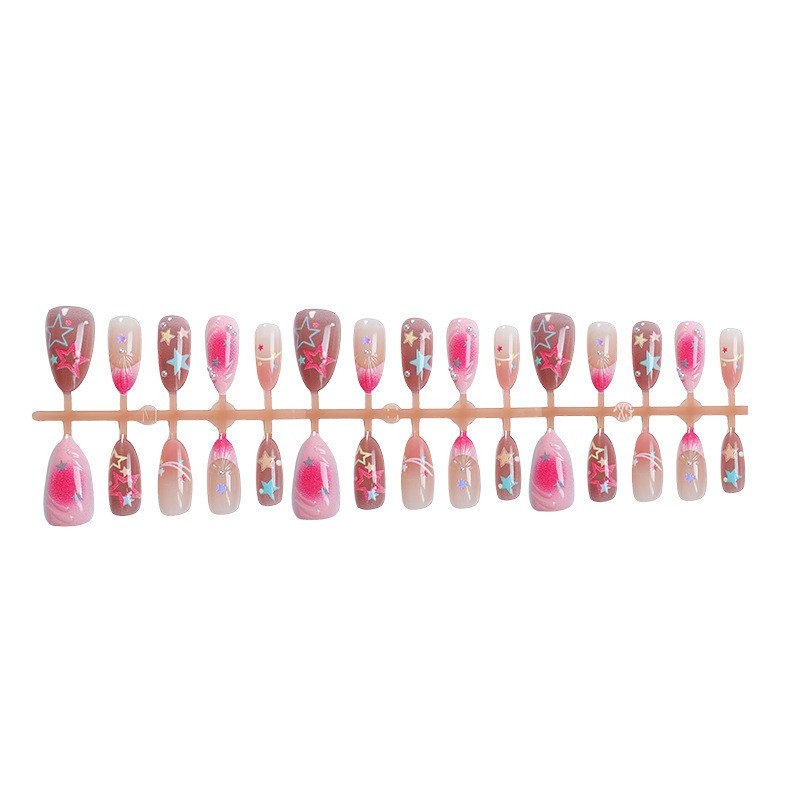 60Pcs-Pink Ombre Star Shell Almond Press on Nails Y2K Cute Daily Fake Nails