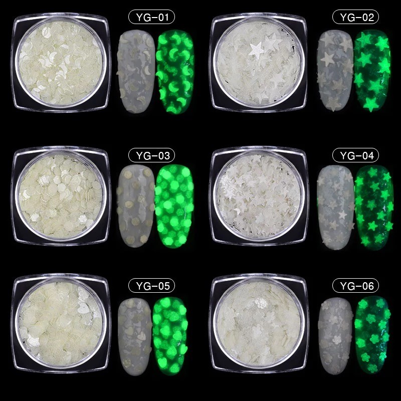 Luminous NAIL SEQUINS Glow In The Dark Paillette Fluorescent Glitter Star Round