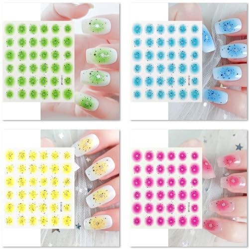 12 Sheets Gradient Blend Nail Art Stickers for Girl Women, 3D Self Style-001