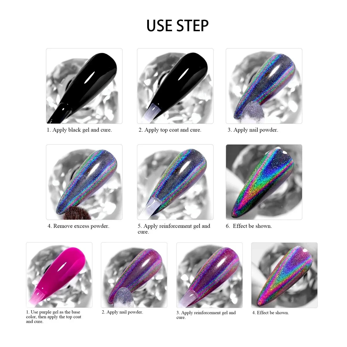 Unicorn Nail Chrome Powder Pink Rainbow Aurora Effect Nails NEW Upgraded Pigment