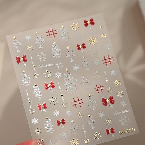 1 Sheet Christmas Nail Art Stickers 5D Embossed Christmas Bow christmas tree