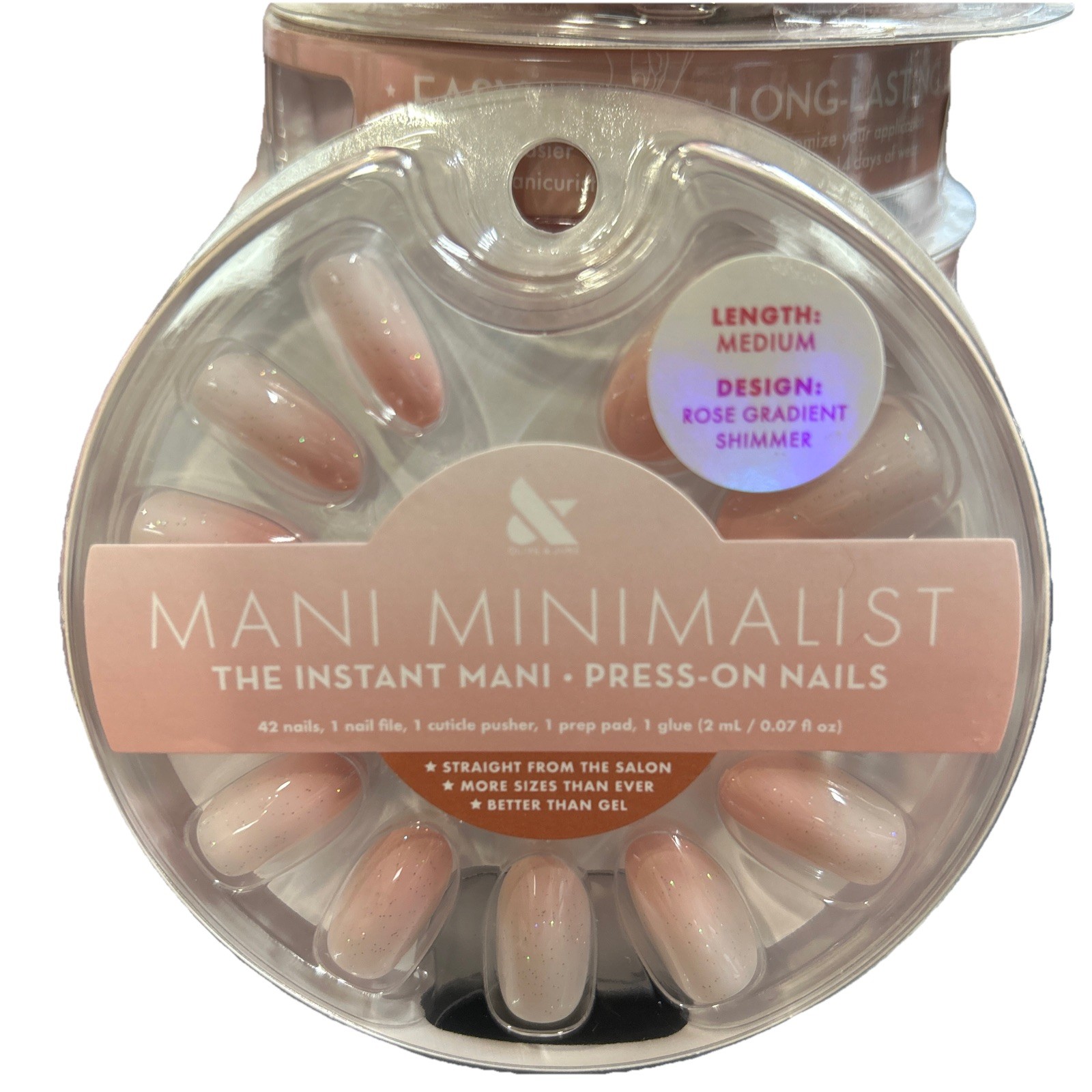 2 Sets Of Olive & June Instant Mani Press-On Nails Medium Rose Gradient Shimmer