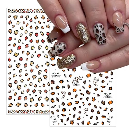 8 Nail Stickers 3D self-Adhesive French Nail Stickers Hibiscus Leopard Print
