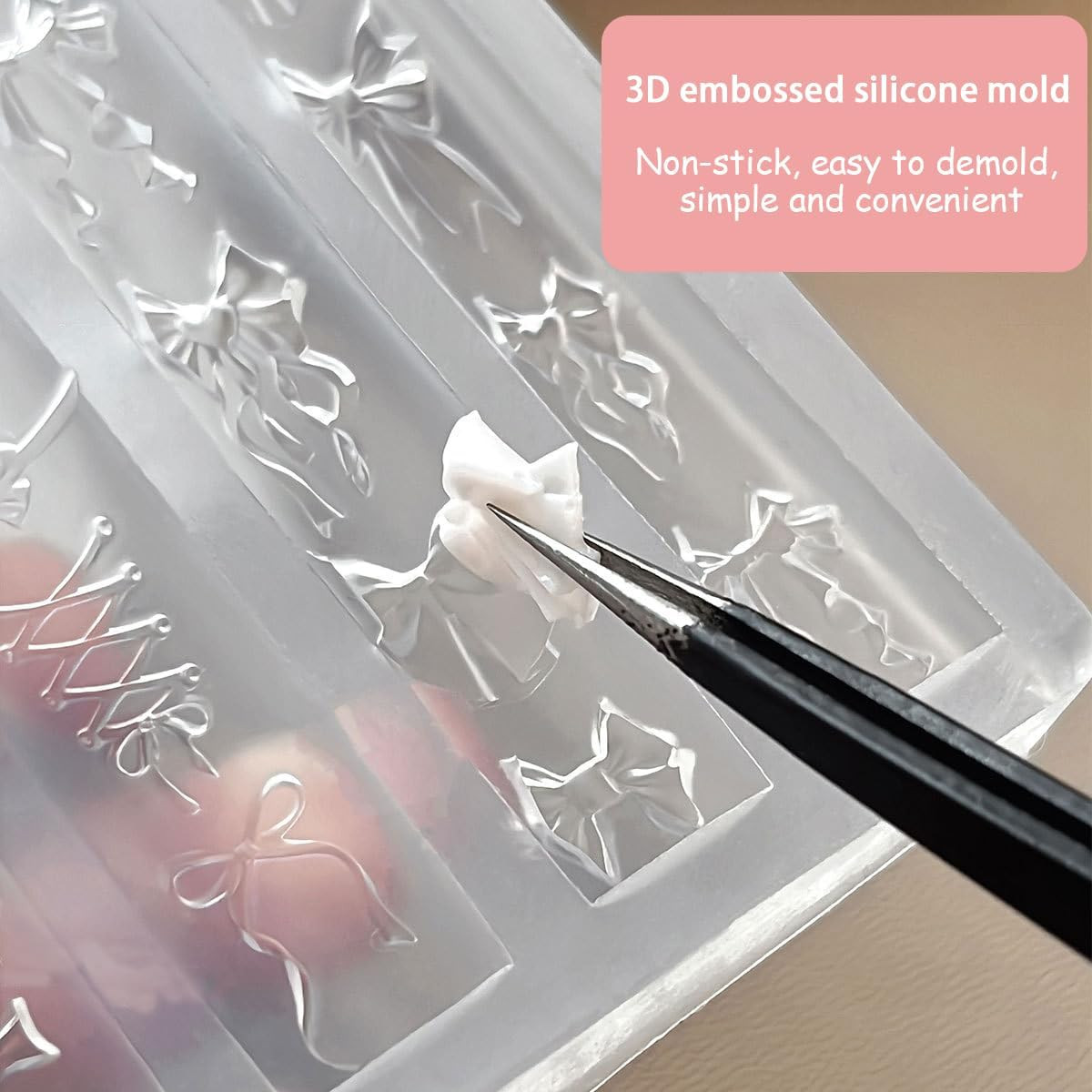 2 PCS Bow Silicone Nail Art Molds 3D Bow Silicone Nail Molds Carving Template St