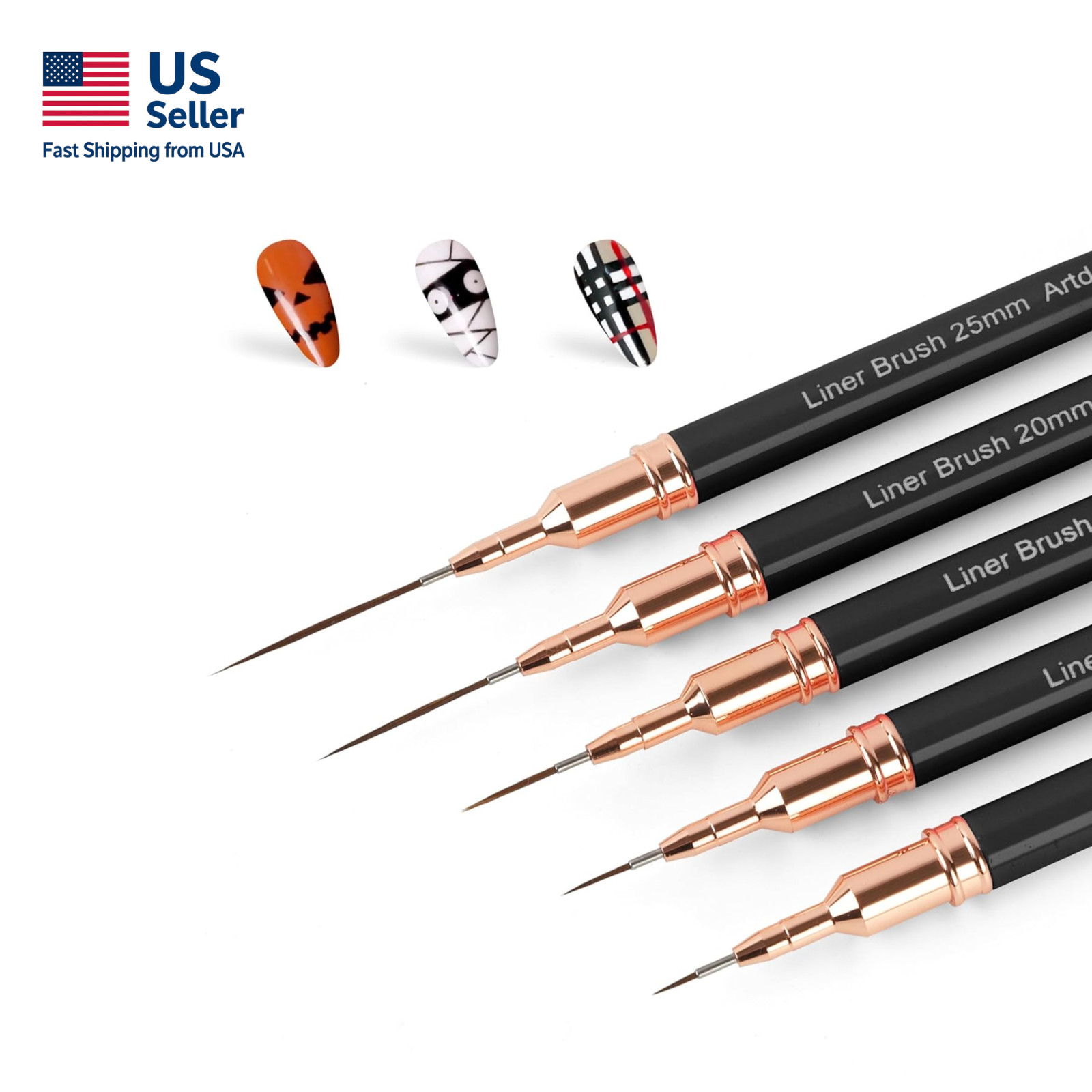 5PCS Nail Art Liner Brush Set Fine Detail UV Gel Drawing Brushes Black