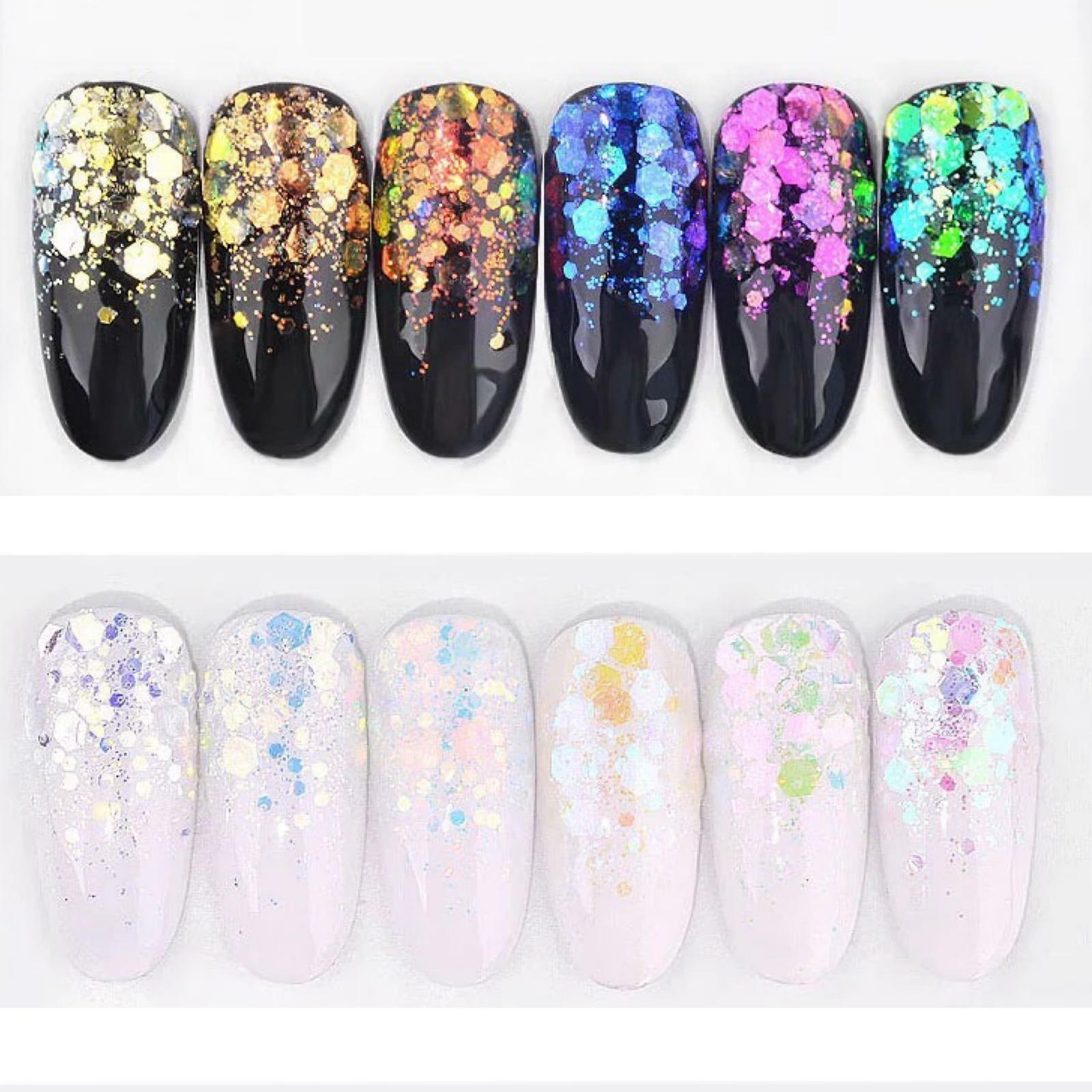 CHUNKY GLITTER MIX Nail Art Sequins Fairy Mermaid Powder Effect Paillette UK