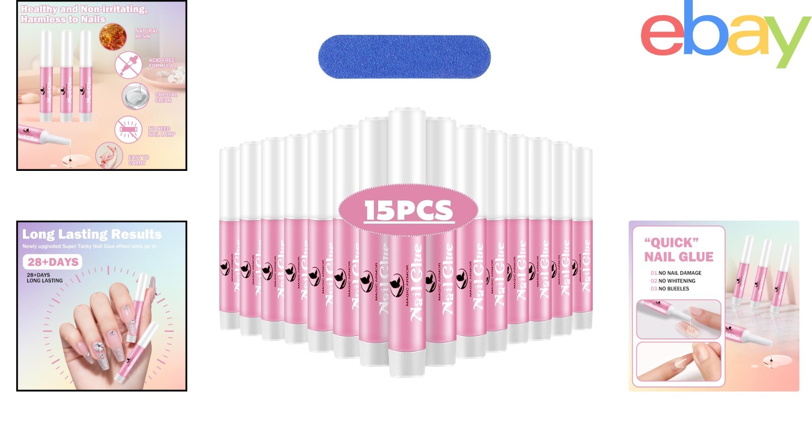 Low Viscosity Nail Glue, 15PCS Strong Adhesive for Acrylic Nail Applications