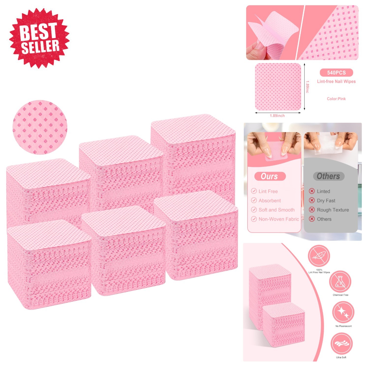 Soft Acetone-Free Nail Wipes – 540PCS Non-Toxic Polish Remover Pads for Beauty