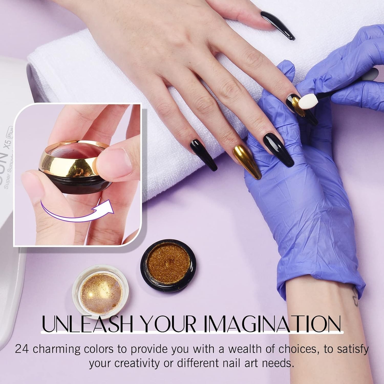Chrome Nail Powder Set: 24 Colors Metallic Mirror Effect Holographic Iridesce…