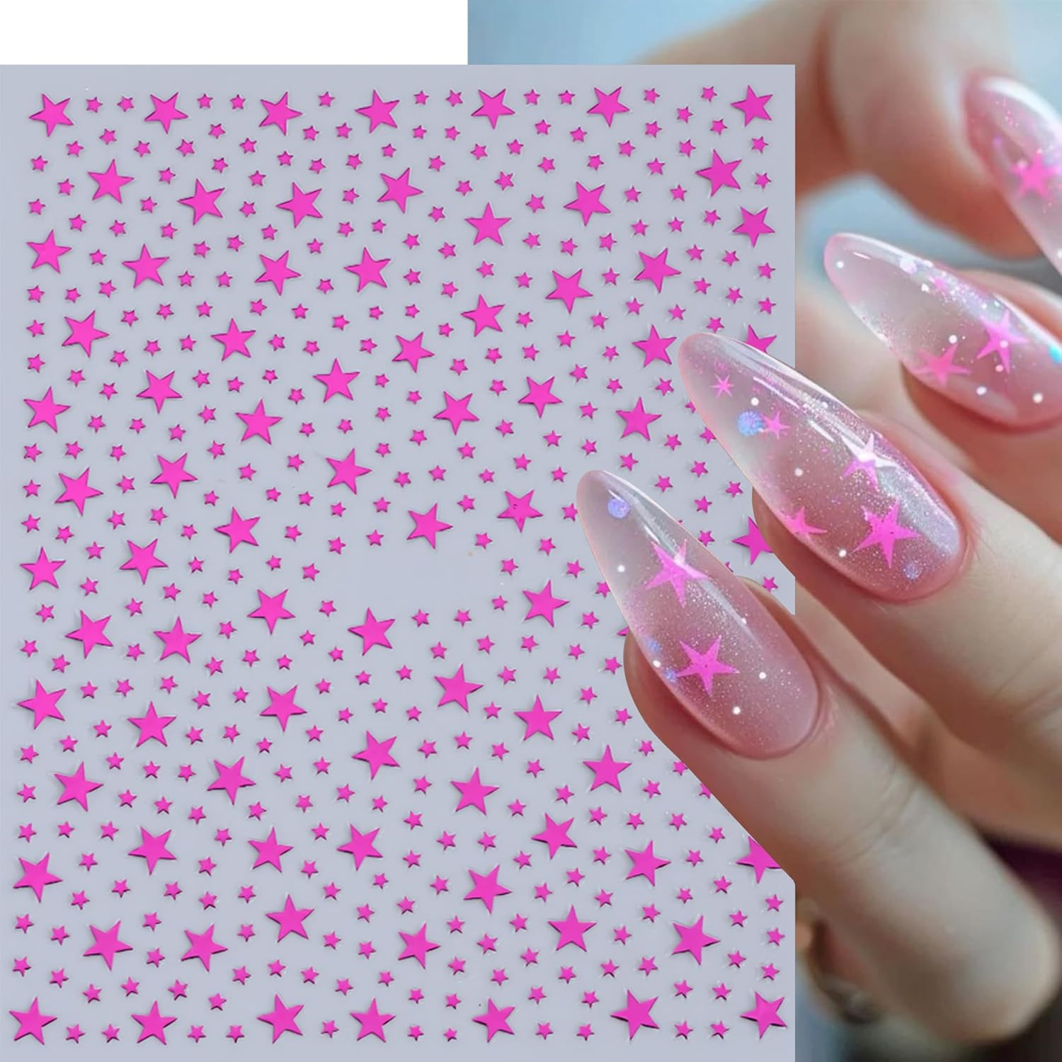 10 Pcs Star Nail Stickers 3D Gold Silver White Black Red Blue Green Rose Gold Pi