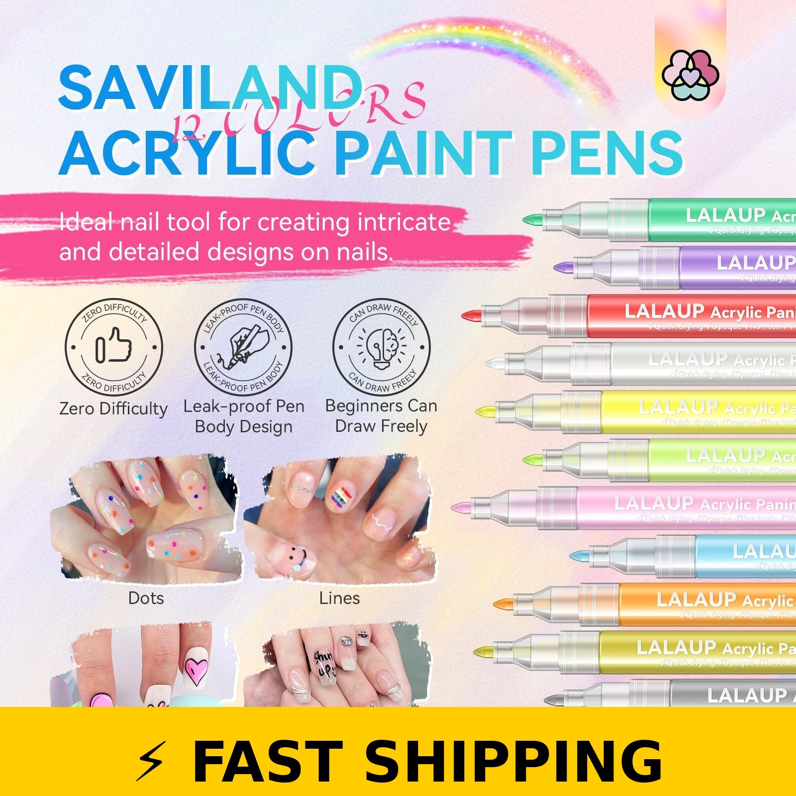 Saviland 12 Colors Nail Art Pens Set for Nail Design DIY