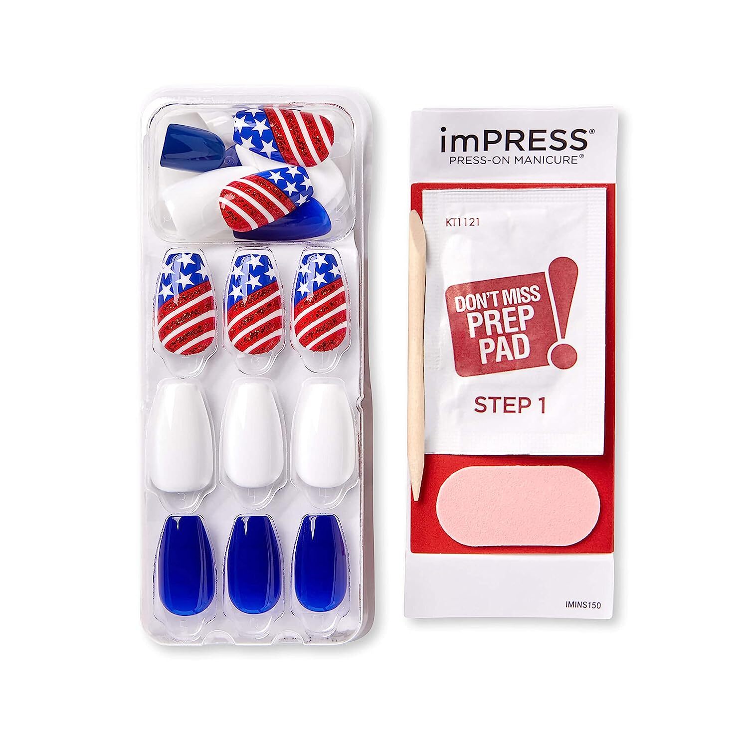 imPRESS Press on Manacure Acrylic Art,Influencer 4th of July Shining Stars Nails
