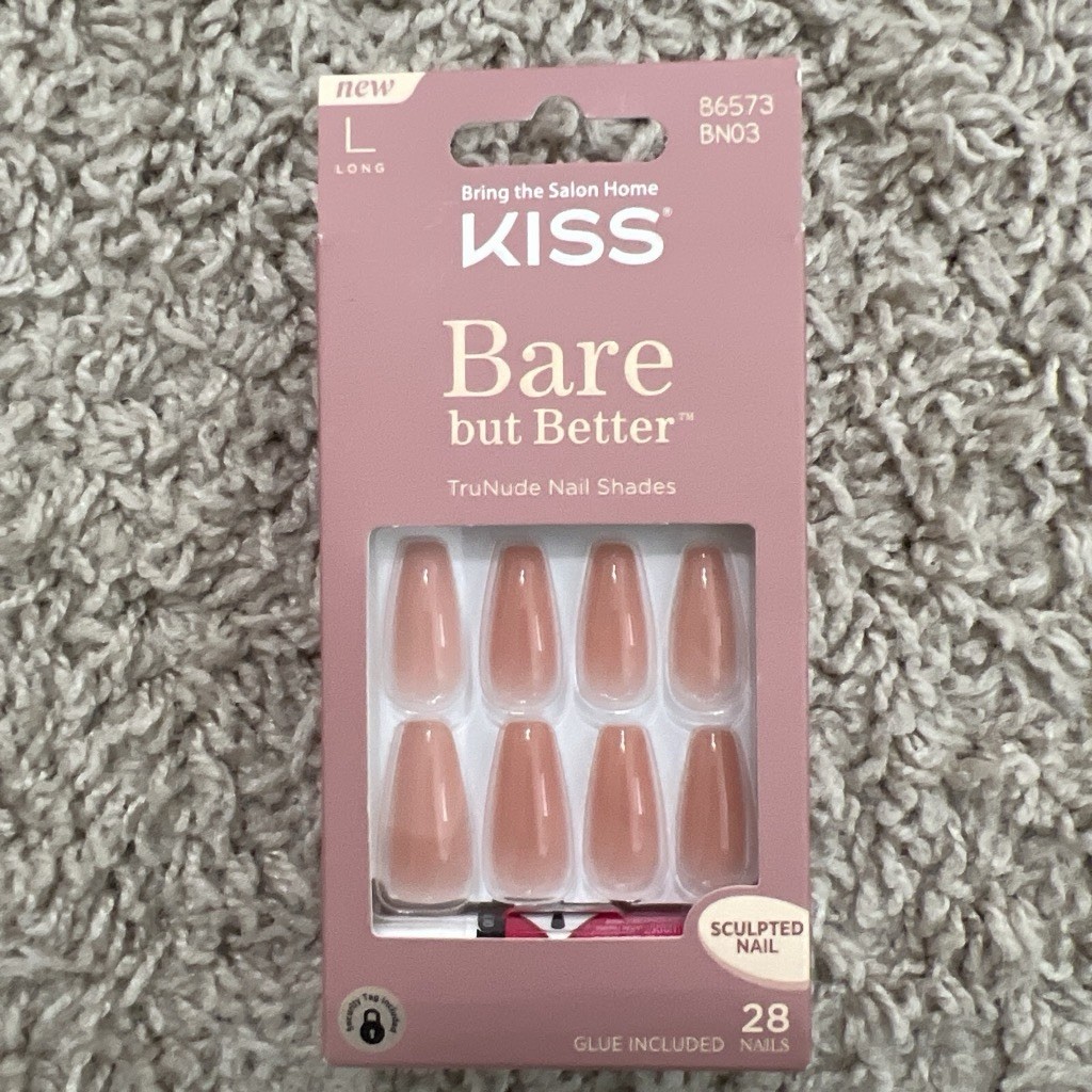 Kiss Bare but Better TRUE NUDE 86573 Sculpted Fake 28 Long Coffin Nails and Glue