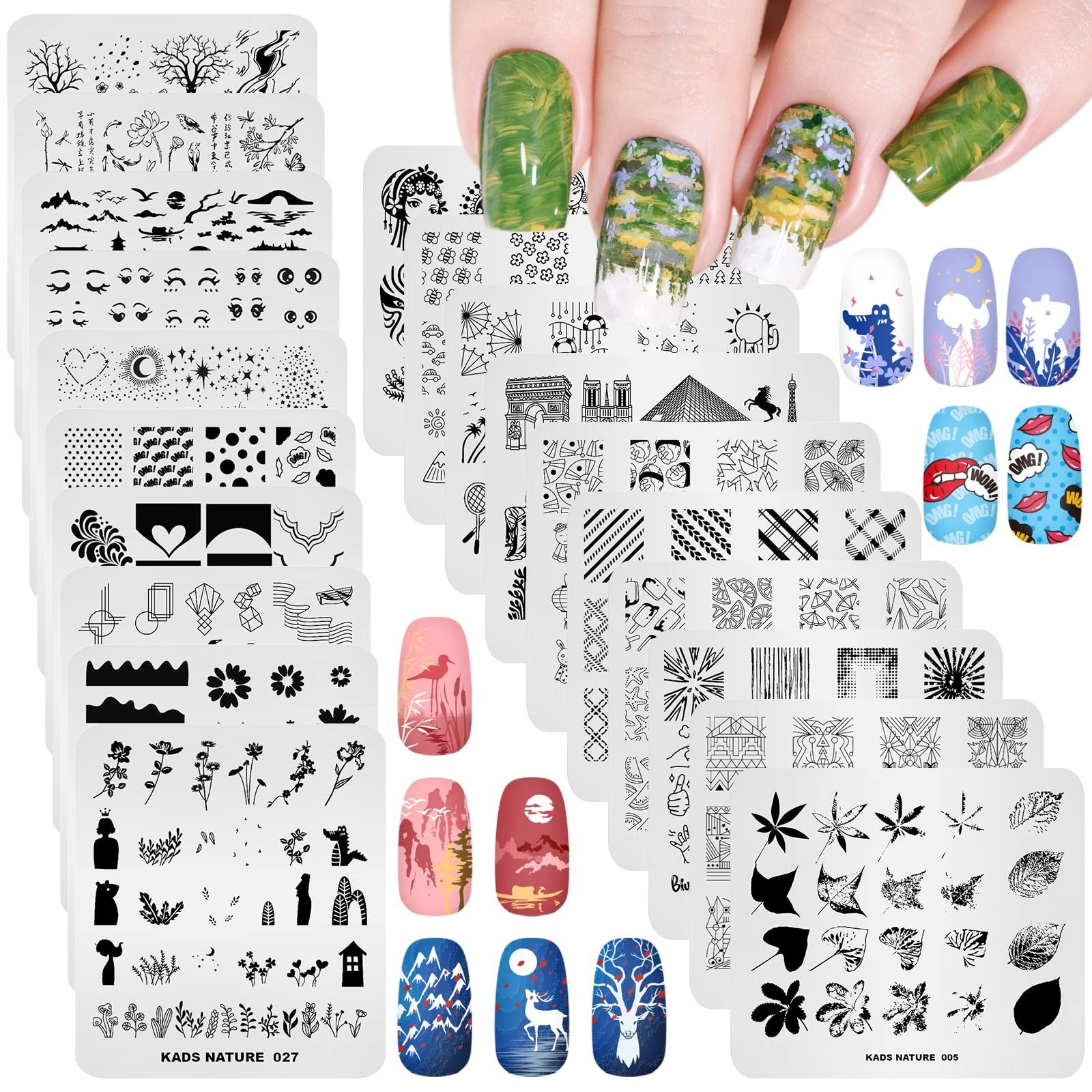 20Pcs Nail Art Stamping Plates Set – Floral, Animal & Leaf Designs for DIY Manic