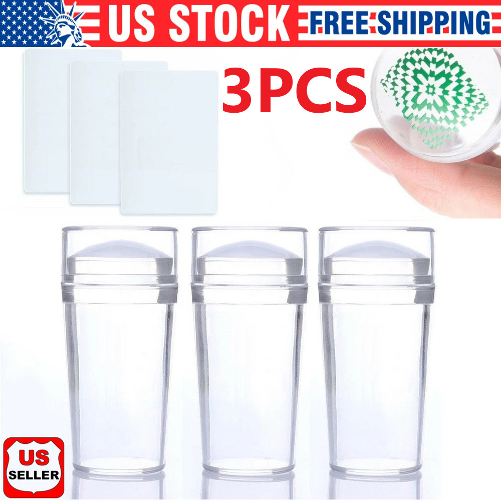 3PCS Silicone Head Nail Stamp Set with Scraper French Nail Art Template DIY Tool