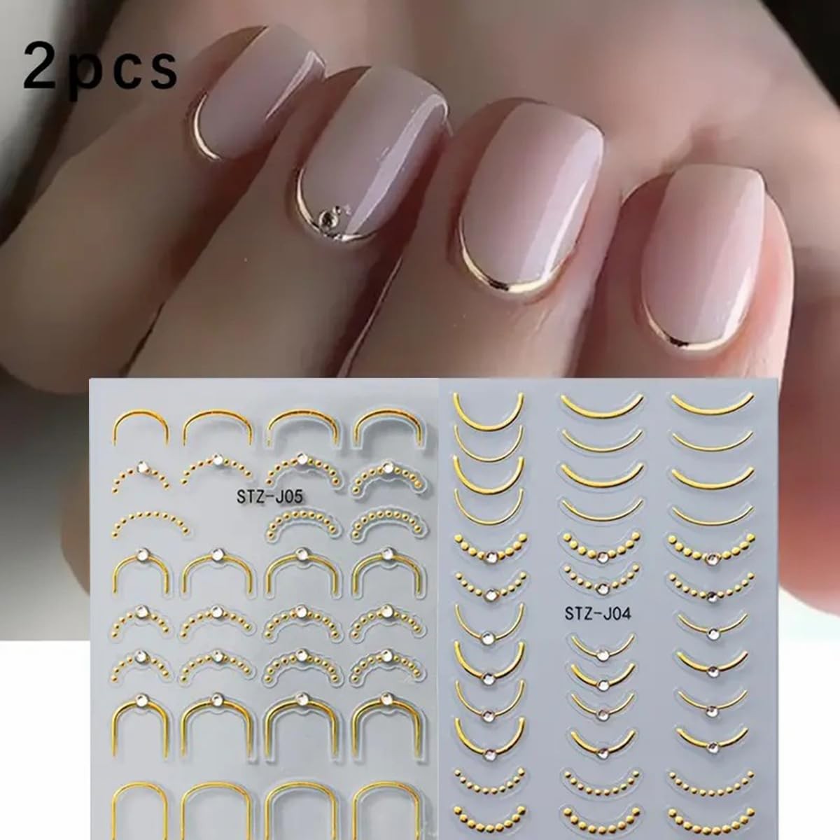 French Line Nail Art Stickers Decals 5D Embossed Tip Gold