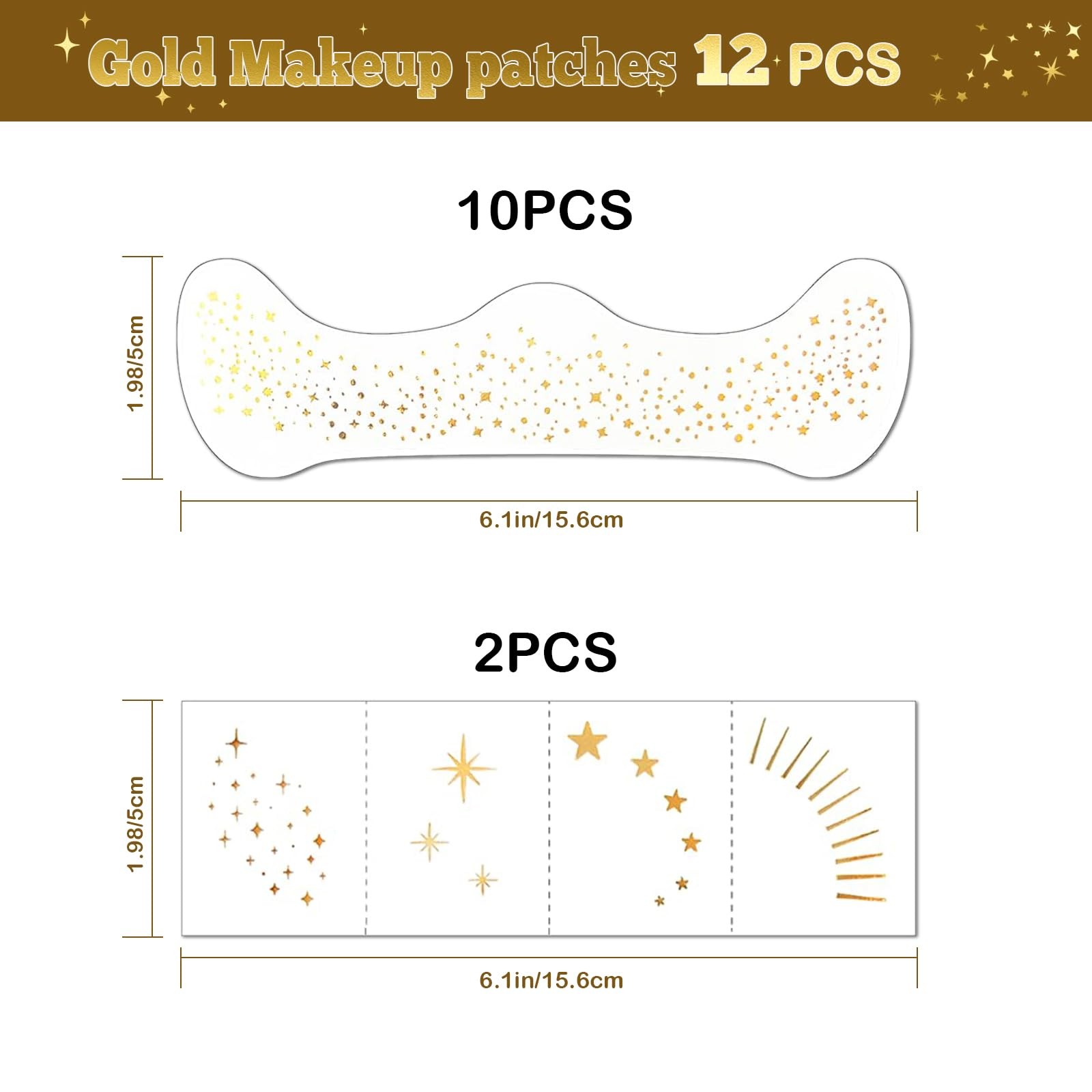 12 PCS Face Glitter Makeup Patches Festival Concert Party Cosmetics Gold