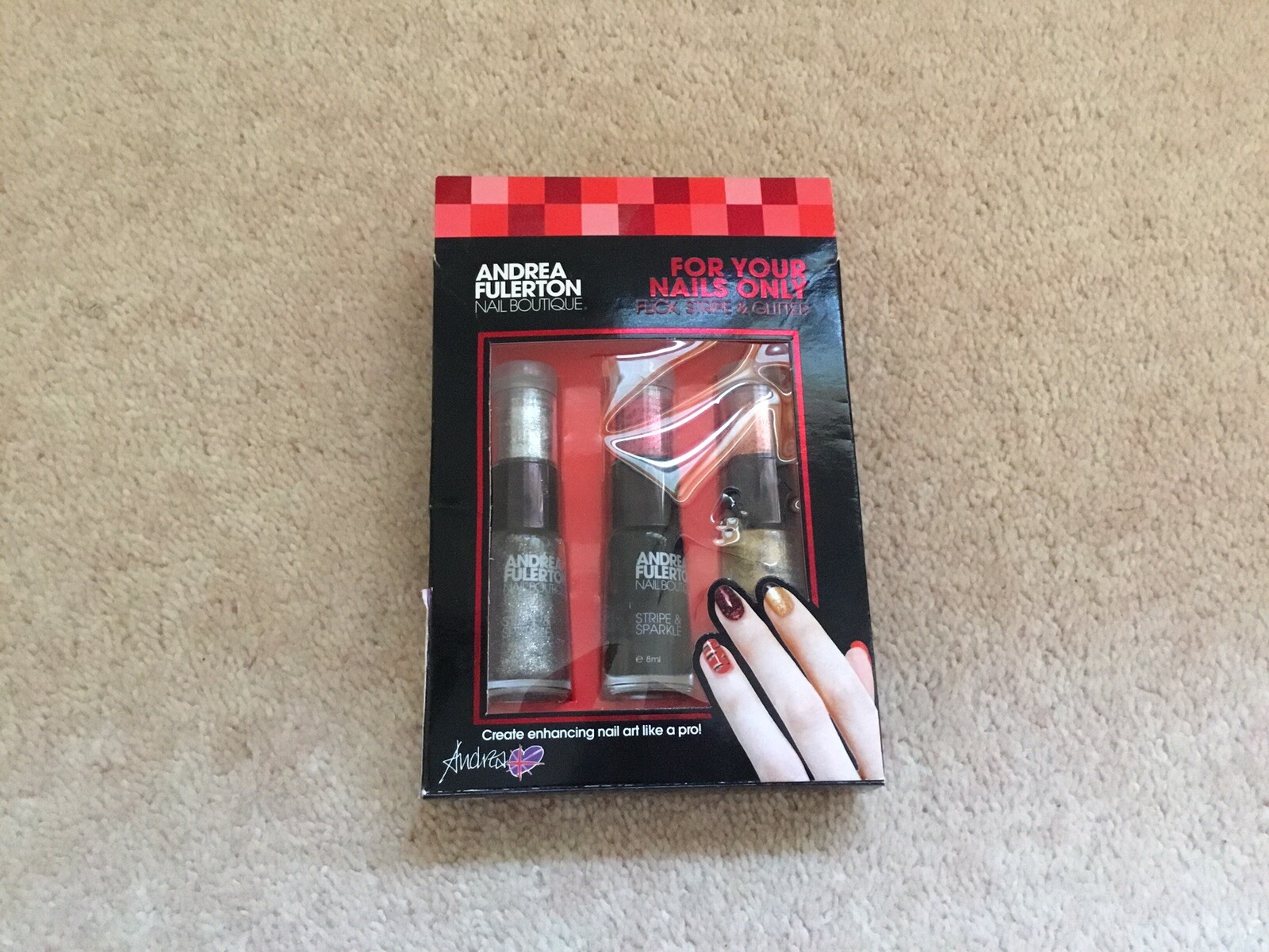 Andrea Fullerton Nail Boutique Nail Art Kit, Flick, Stripe & Glitter – 3 Colours