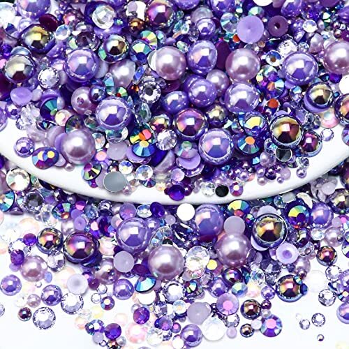 60g Mix Pearls and Rhinestones, Flatback Shades of Purple | Mix Purples