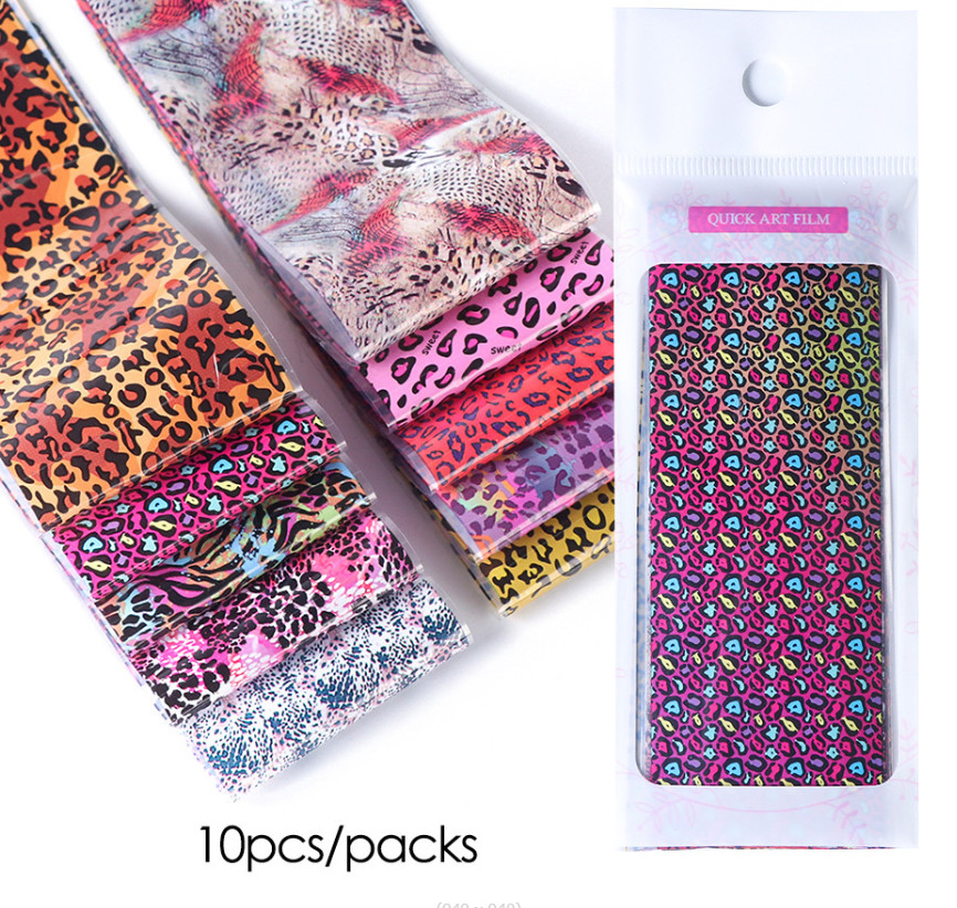 10Pcs Pink Leopard Print Snake Animal Skin Tiger Print Nail Foil Transfer 19130