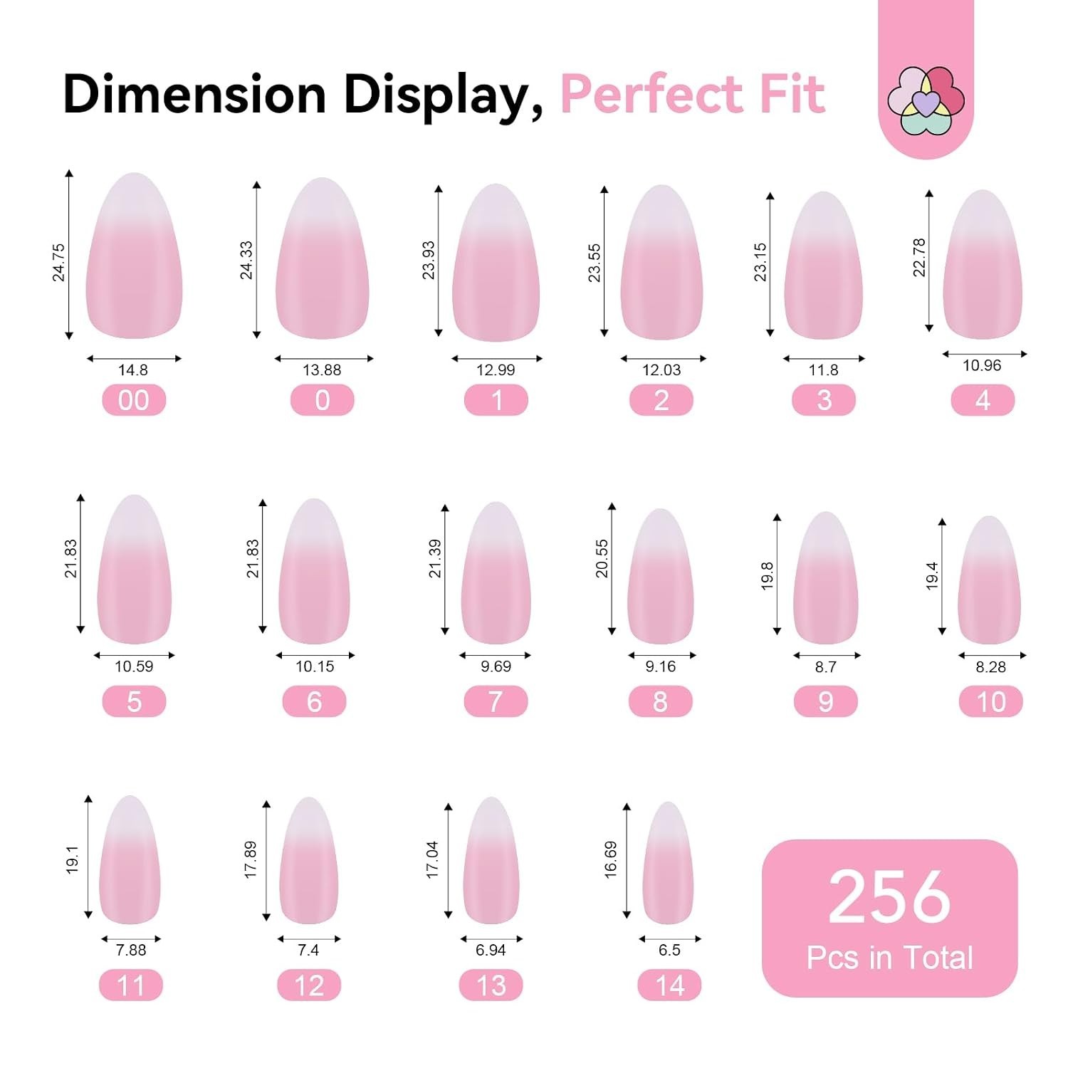 Pink White Ombre Almond Press On Nails Set