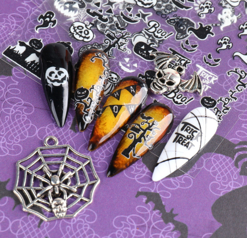 Halloween Nail Art Sticker Fluorescent Skull Spider Witch Ghost Pumpkin Bat NS43