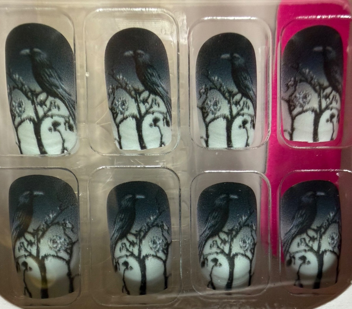 Press On Nails Crows Gray Moonlit trees Square Tips