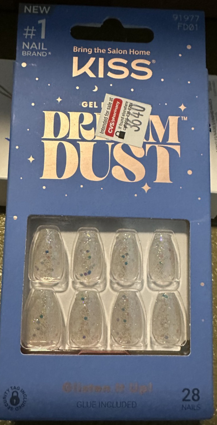 Kiss Gel Fantasy Dream Dust Nails, Manicure Small Almond NEW Glitter Clear