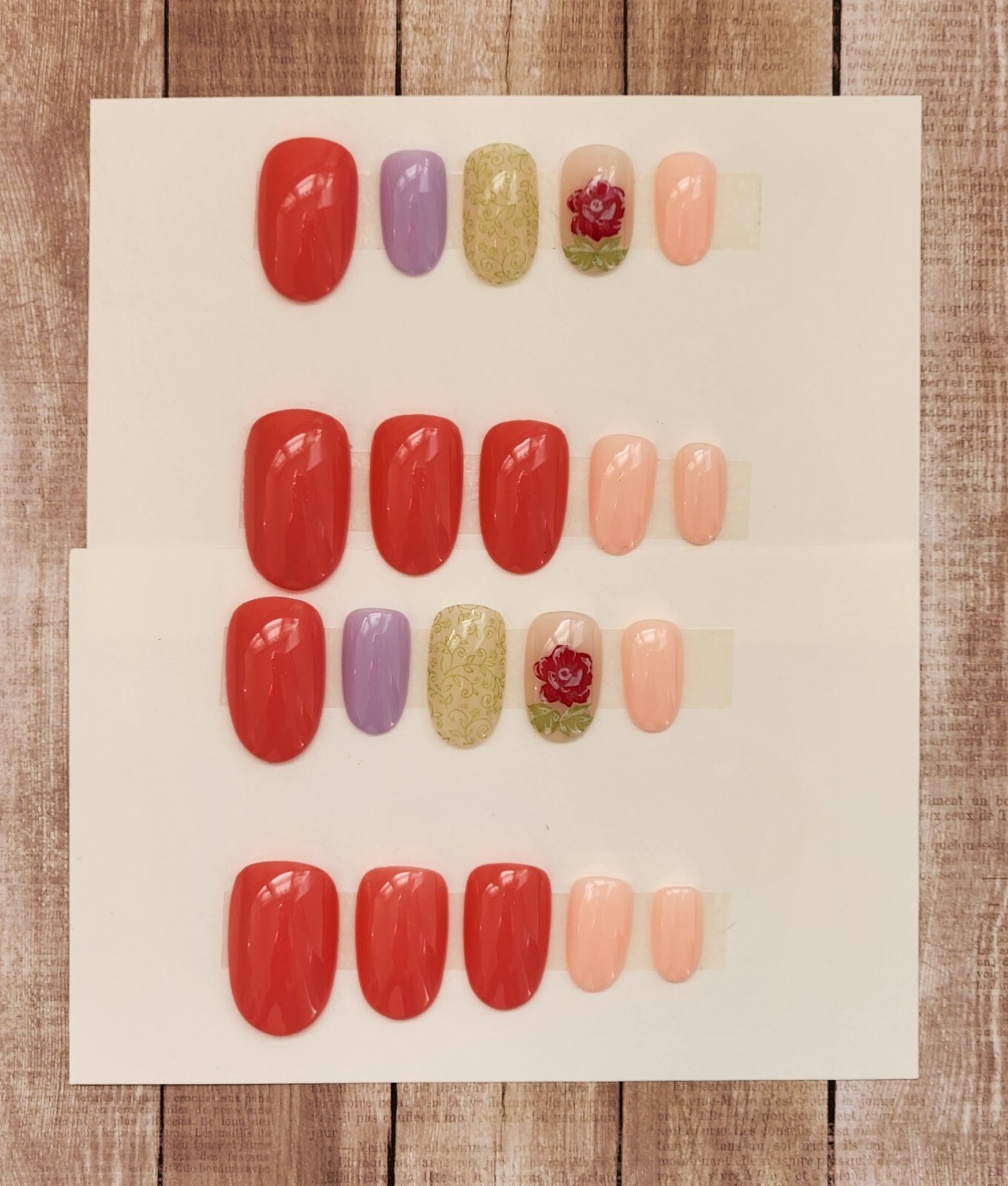 Custom Press On Handmade Gel Nails Pink Multi Rose Accent Oval Short 20 Tips