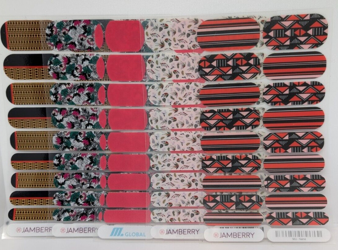 Jamberry Nail Wraps Full Sheets – Pink Green Black & Deco Fun Lot of 5