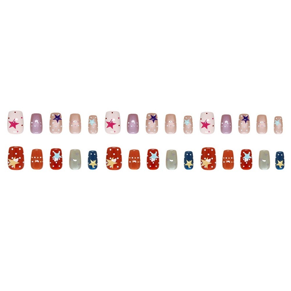 30 pcs Glitter Cat Eye Nails with Star Design Removable Press On Nails