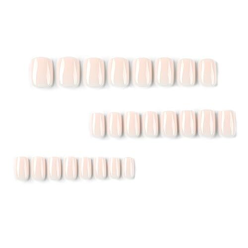24Pcs Press On Nails Short Square Fake Nails Milk White Nails Press Ons b6