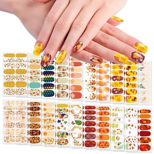 20 Sheets 280 Pieces Fall Nail Stickers Full Nail Polish Fall Maple Leaf-1