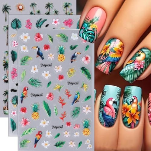 Summer Nail Stickers Flower Palm Tree Nail Art Stickers Spring 3D Style 8