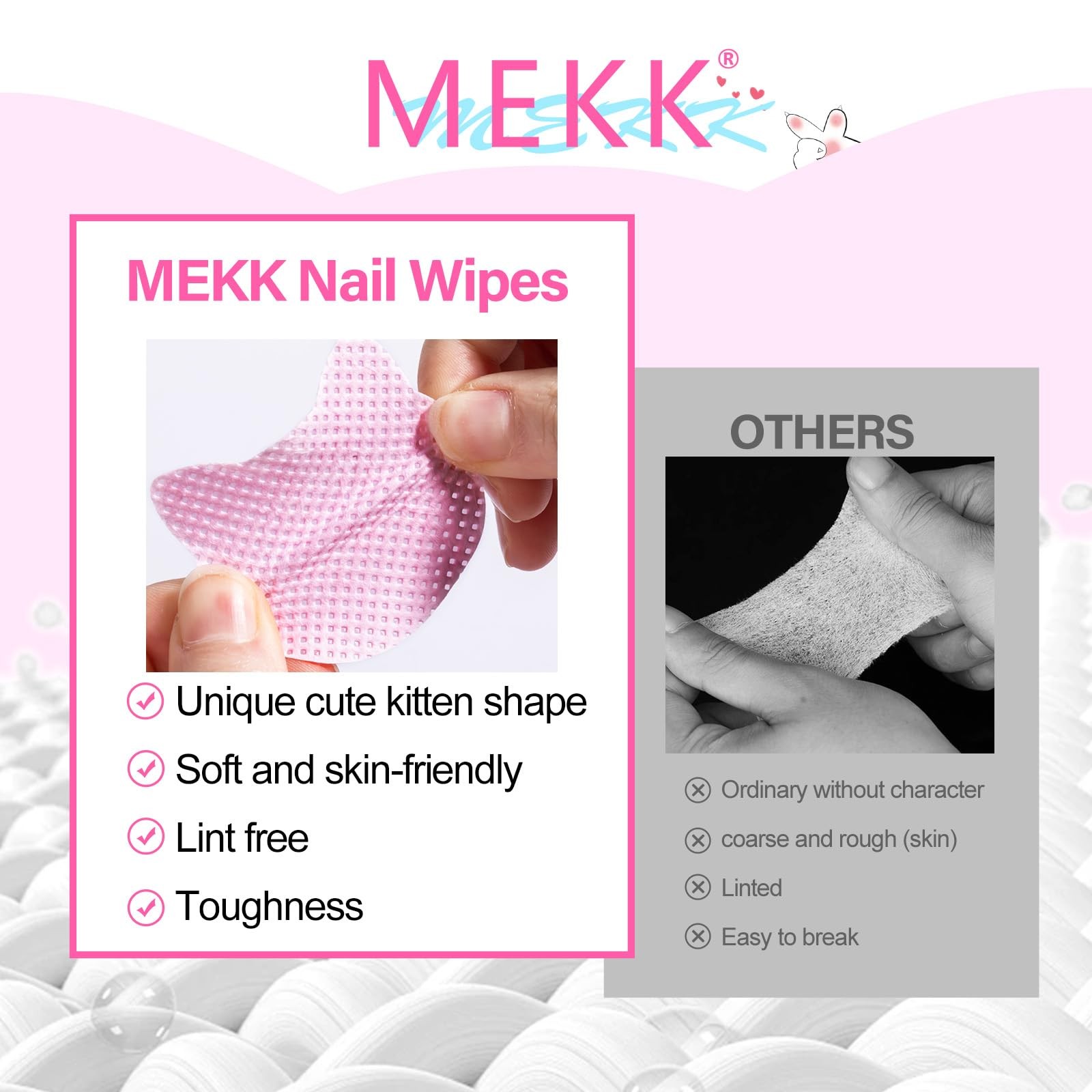 MEKK Lint Free Nail Wipes with Acetone 400PCS, With Dispenser