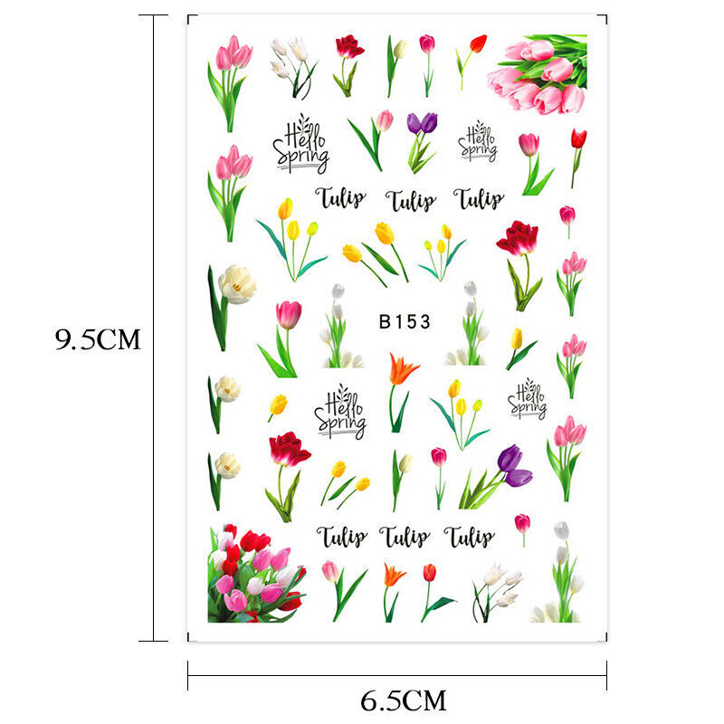 3D Nail Art Stickers Transfers Decals Spring Flowers Floral Fern Tulips DIY NS41