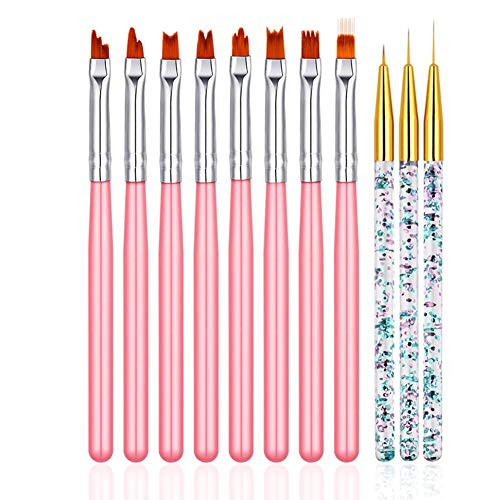 11 Pcs Nail Art Brush Set, UV Gel Painting Pen Nail Flower Painting Brush Gel