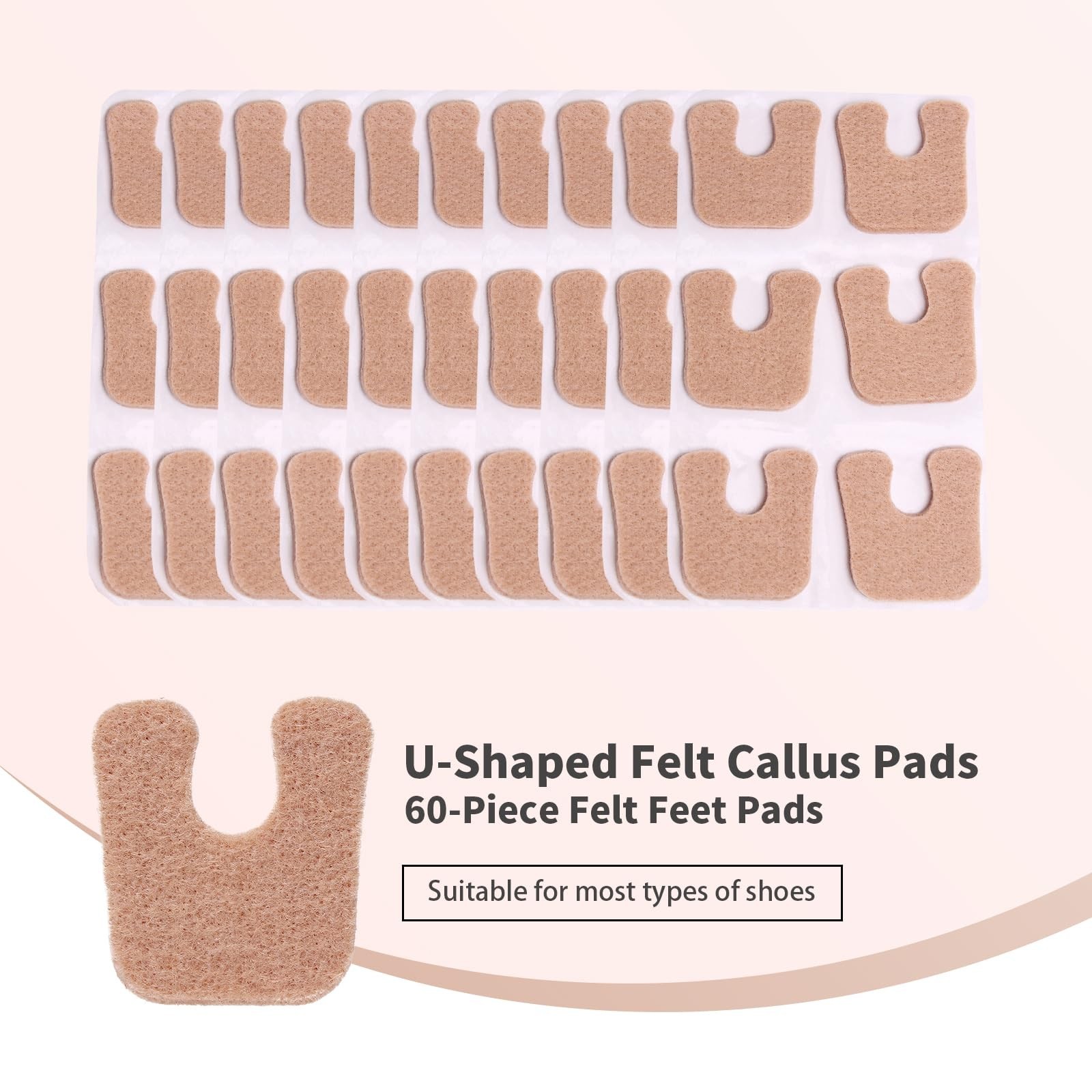 MoyRetty 60pcs U-Shaped Felt Callus Pads, Metatarsal Pads Self-Stick Cushions…