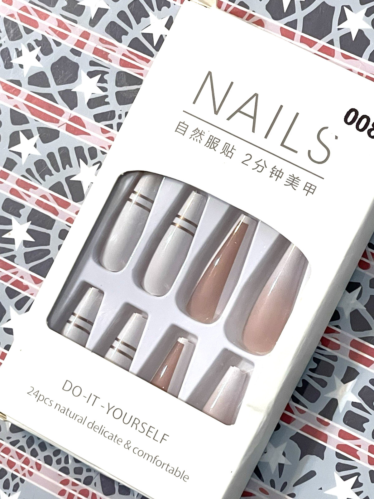 Nails Do It Yourself WHITE & NUDE OMBRÉ & NUDE with SQUARE FRENCH OUTLINE Fake