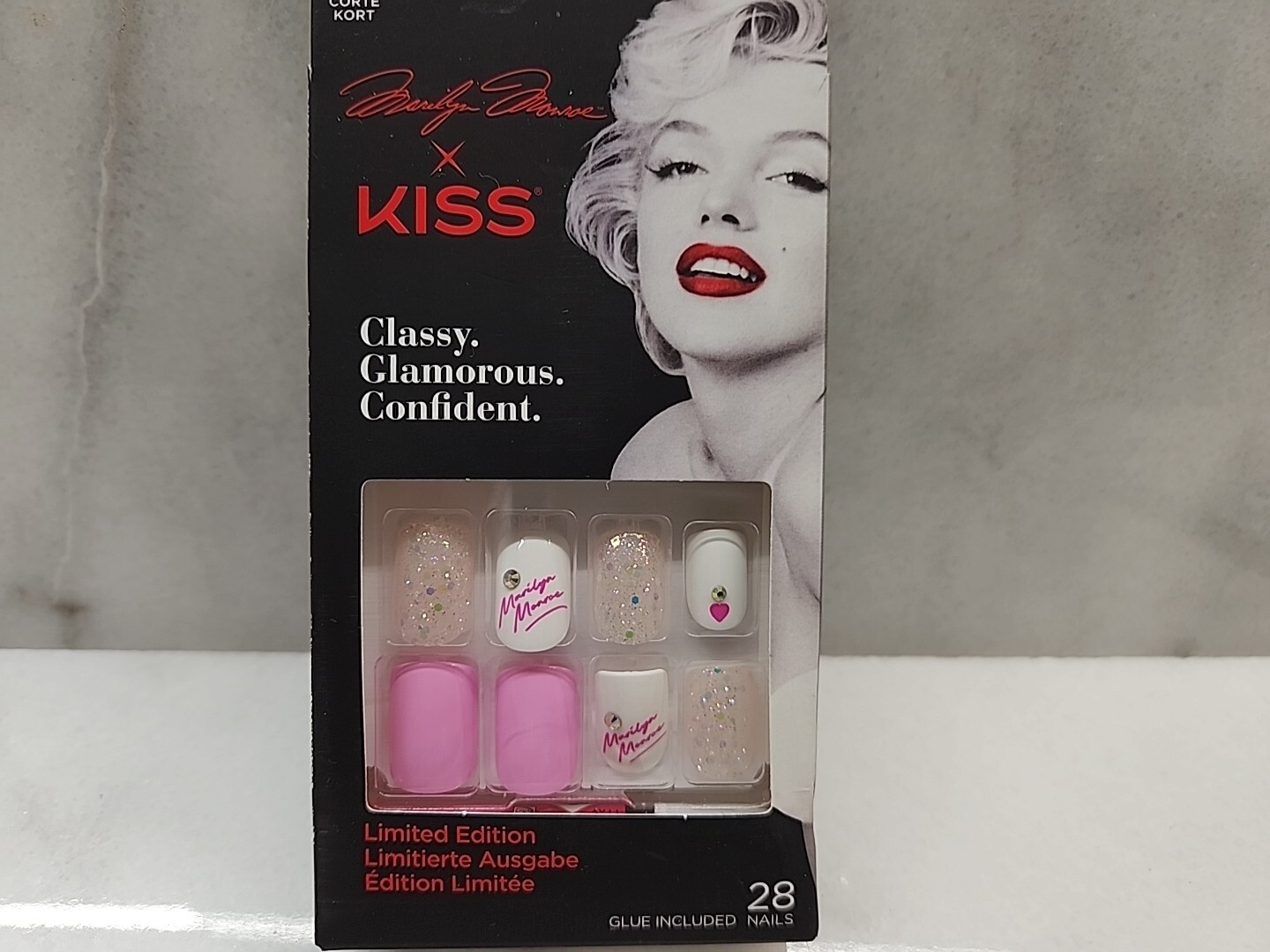 1 Marilyn Monroe x Kiss 28 Artificial Short Squared Glue On Nails Pinks 91293