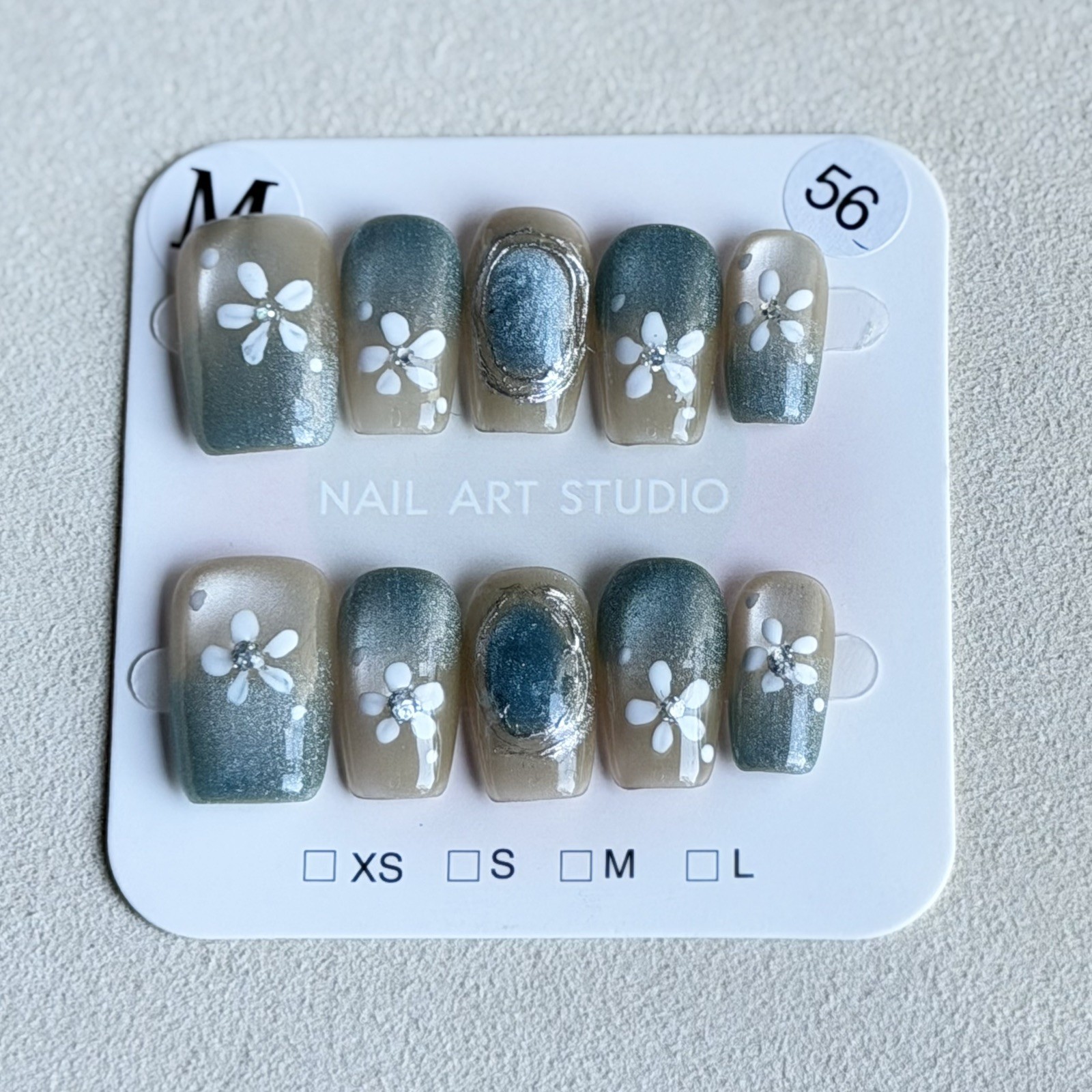 Unique Handmade Press-On Nails Size M | One of a Kind Set, Reusable 56