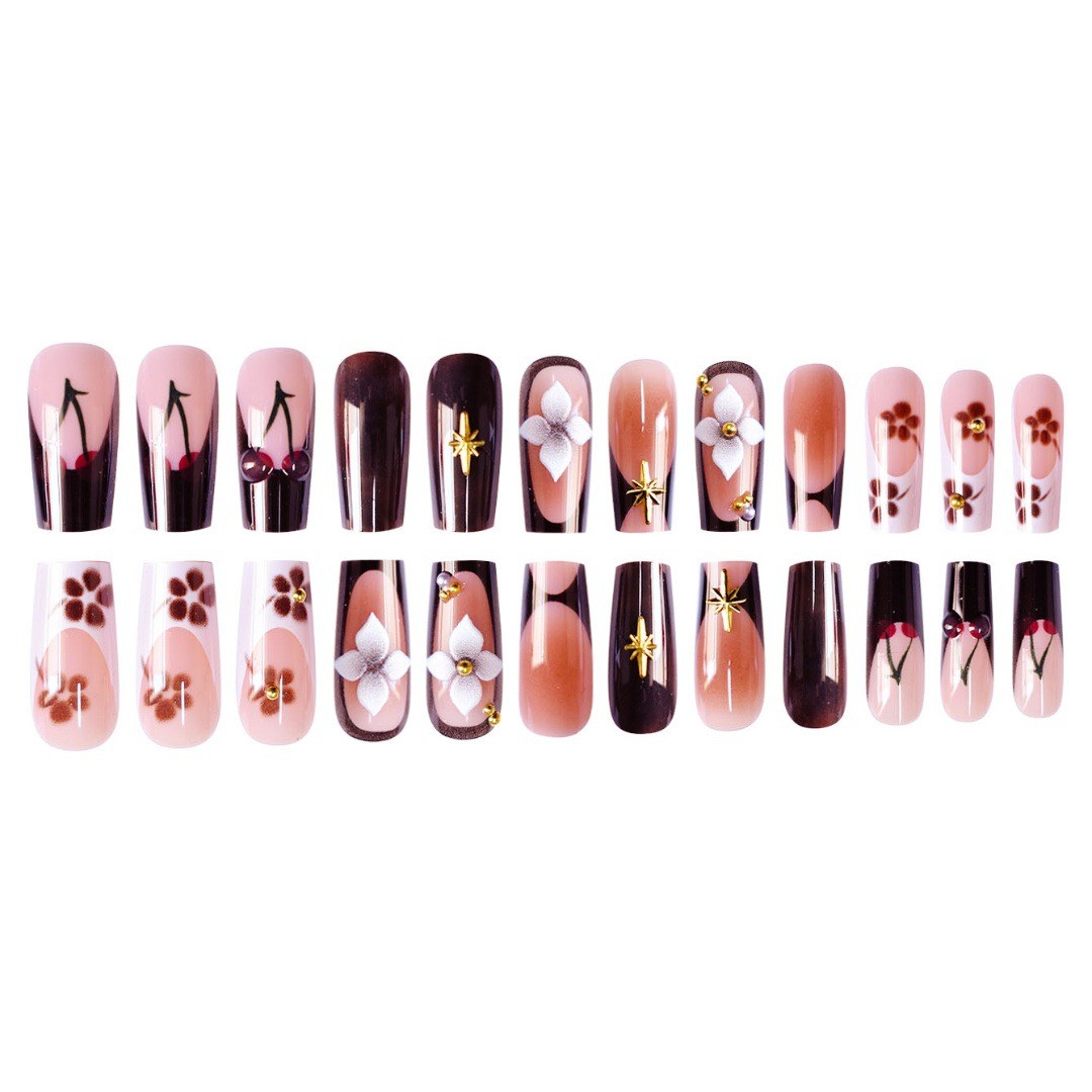 Wholesale Cherry Star Flower Square Press On Nails Removable