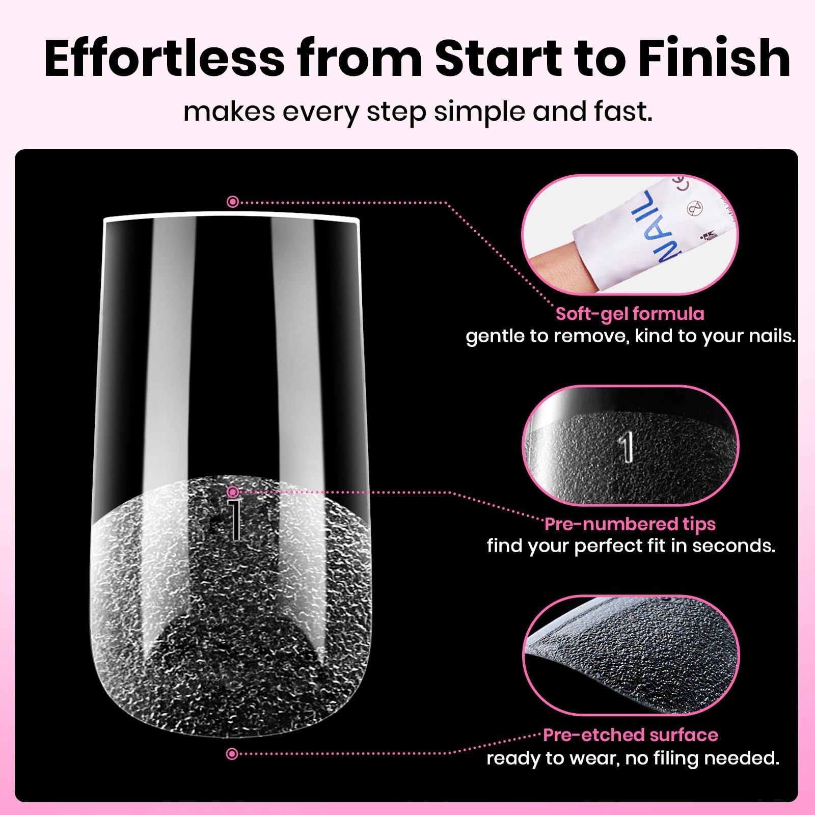320pcs Flat Square Gel Nail Tips – Pre-Etched Half Matte Full Cover, Easy DIY Ac