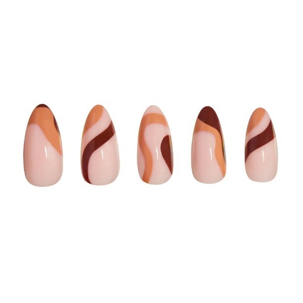 Glamnetic Press-On Nails Boogie Brown Medium Almond Swirl Design New In Box
