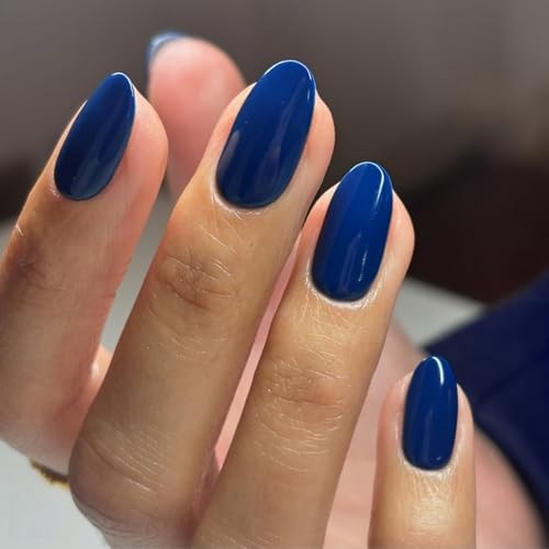 Royal Blue Almond False Nails – 24 Pieces – Press-On – Glossy Royal Blue